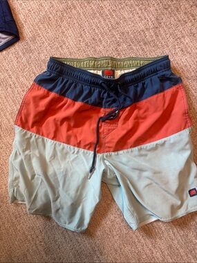 Cova Men’s Colorblock Swim Board Shorts — Navy, Coral & Mint
